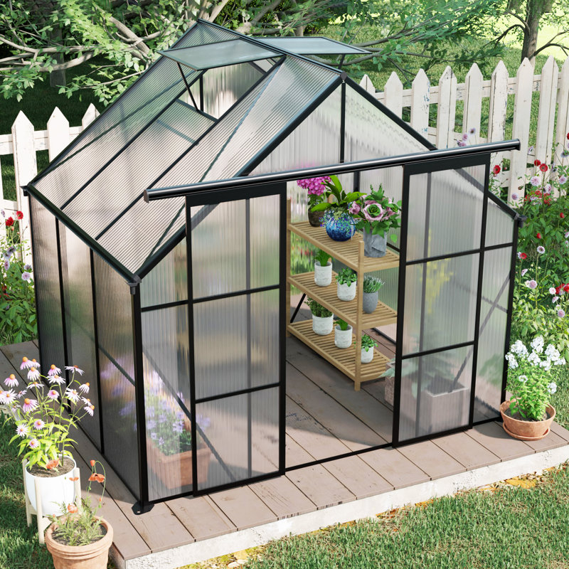 strawberry。黒　A25 FRAMeWORK ウォッシャブル HOA.WWC 8x6 Polycarbonate Greenhouse With Double Door For Outdoor